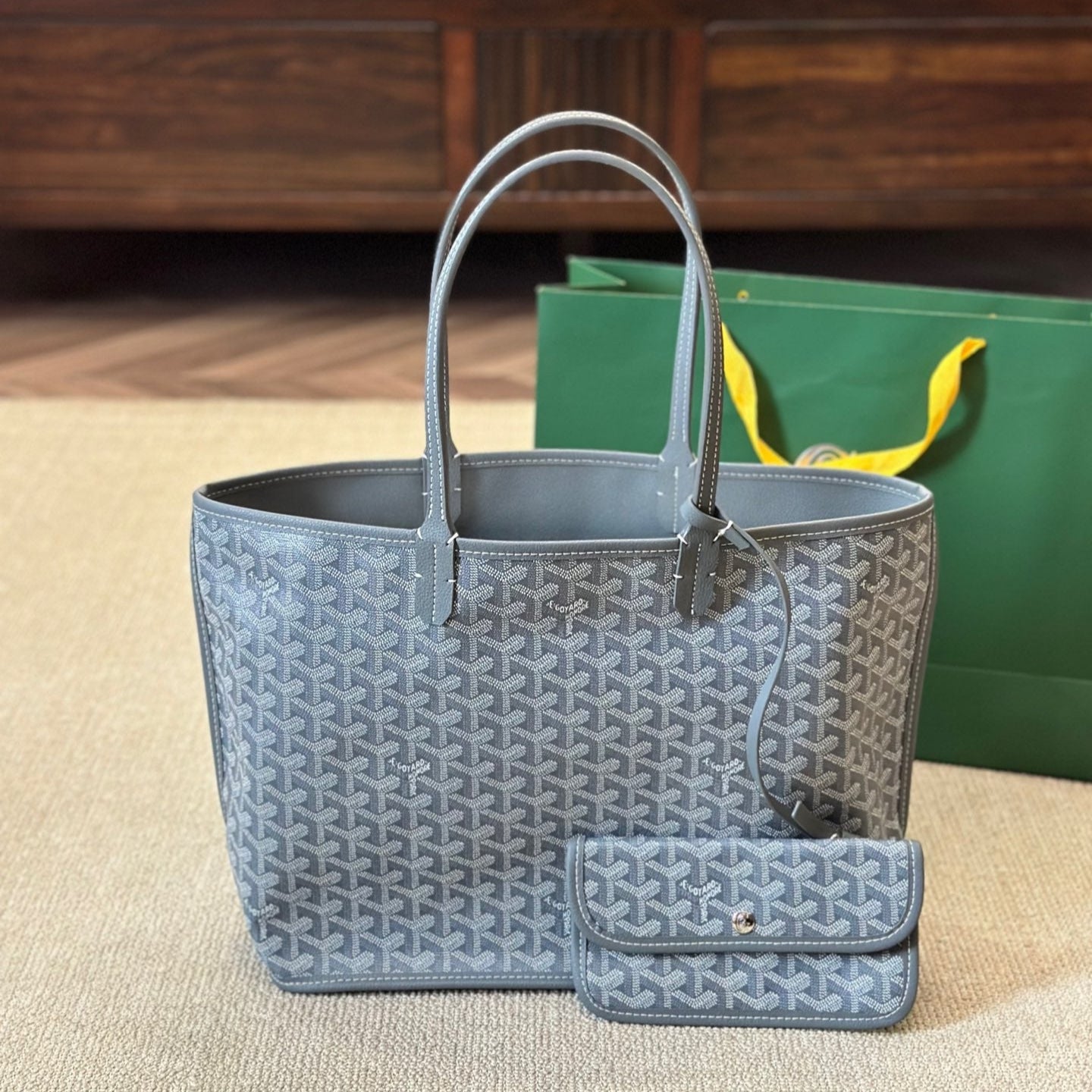 Leather double-sided medium tote bag