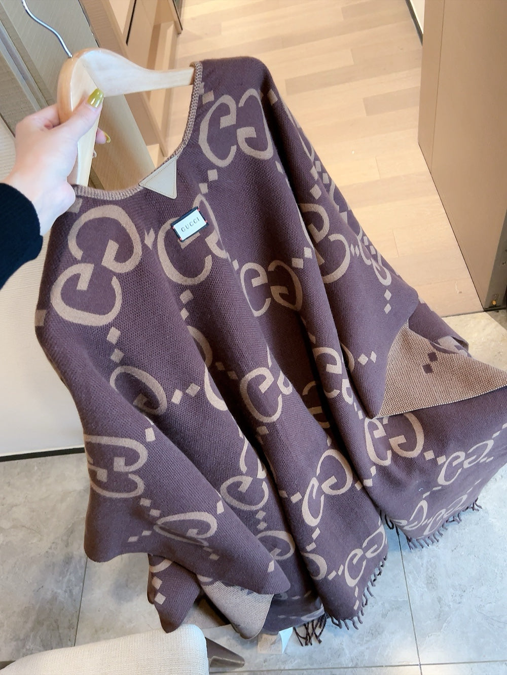 Brown Vintage Wool Jacquard Cape