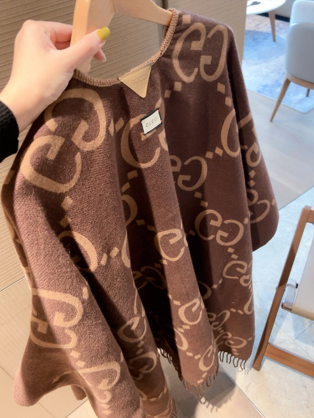 Brown Vintage Wool Jacquard Cape