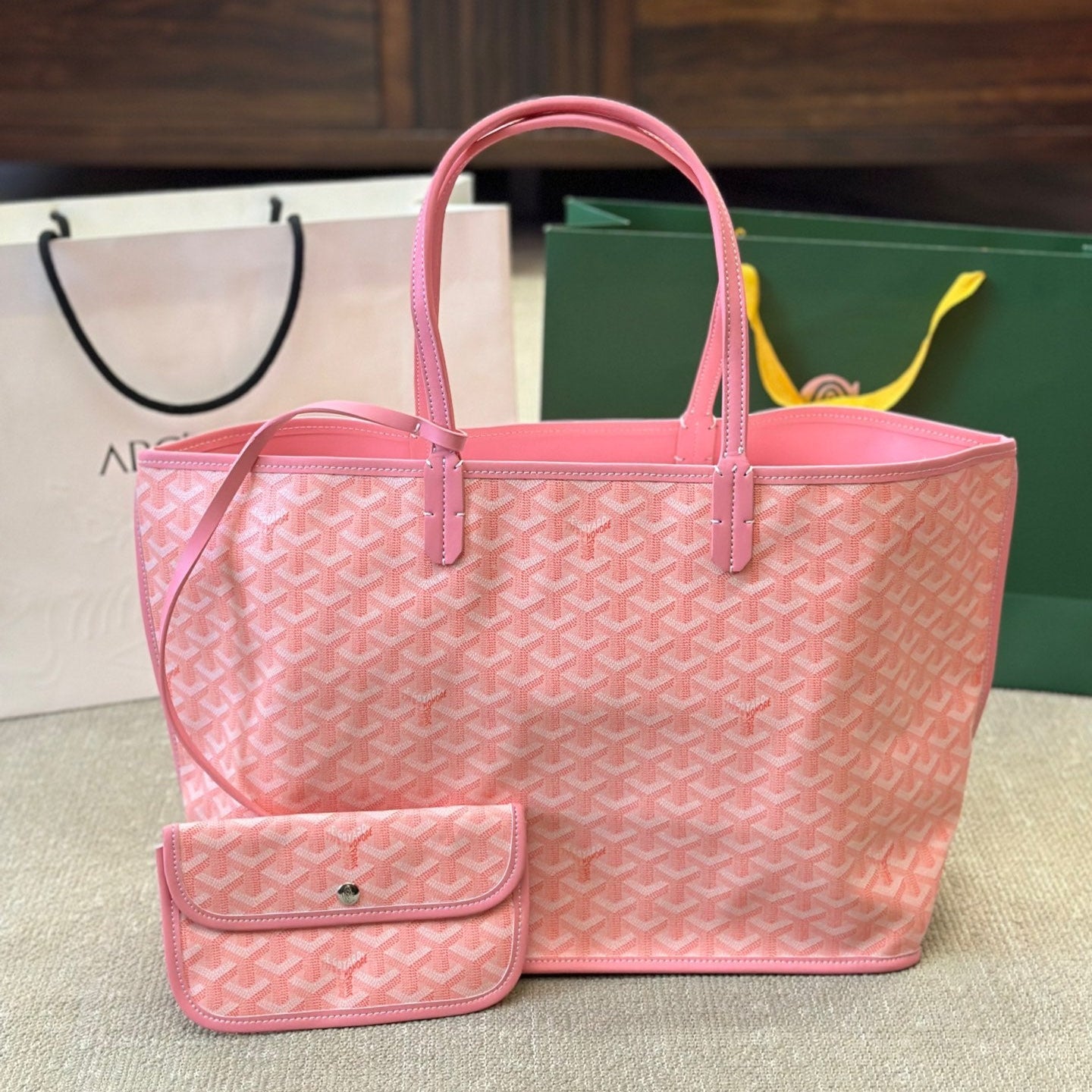 Double-sided large leather shopping bag