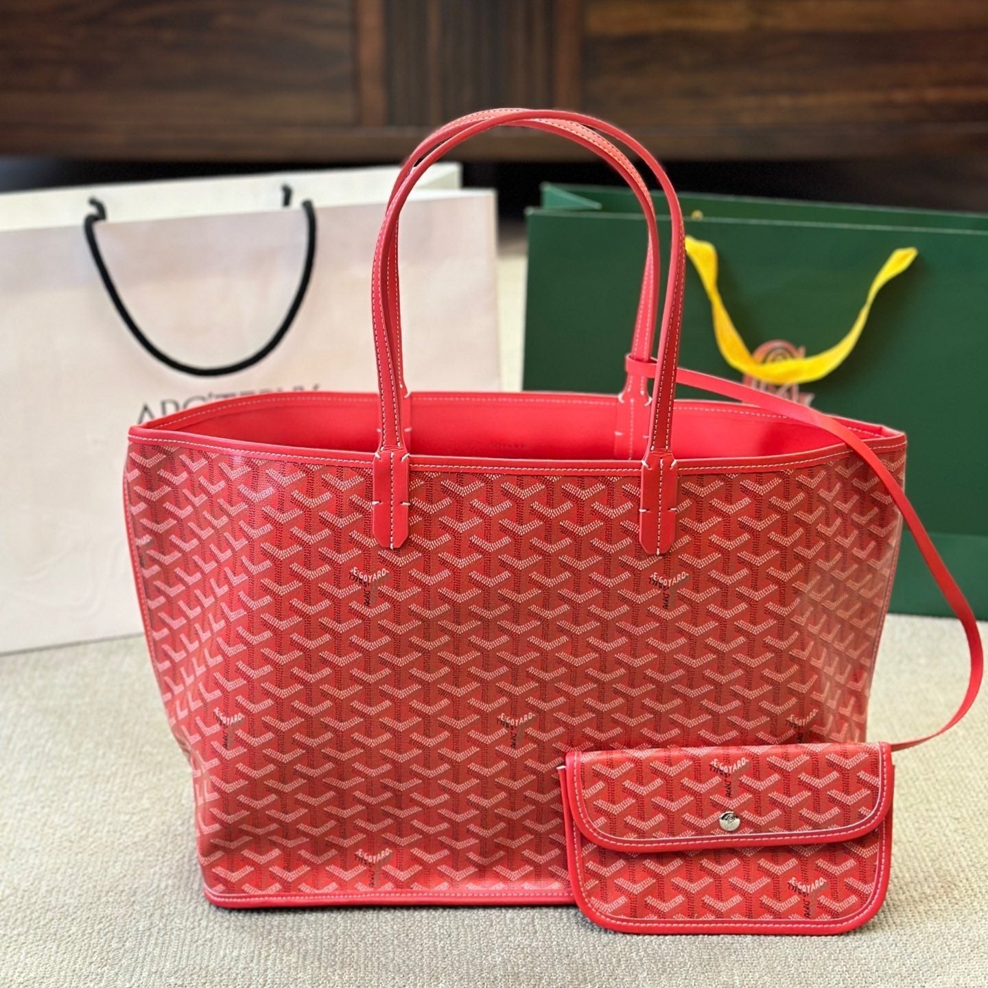 Double-sided large leather shopping bag