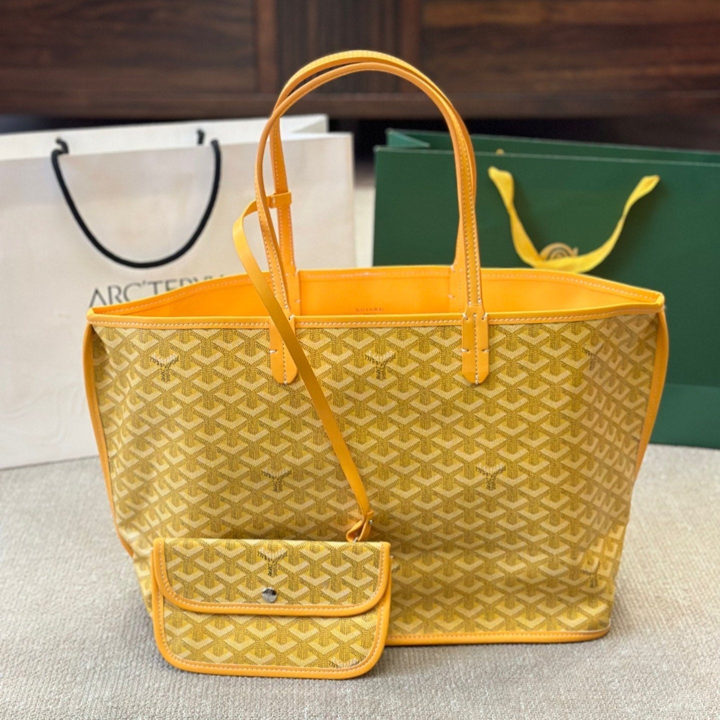 Double-sided large leather shopping bag