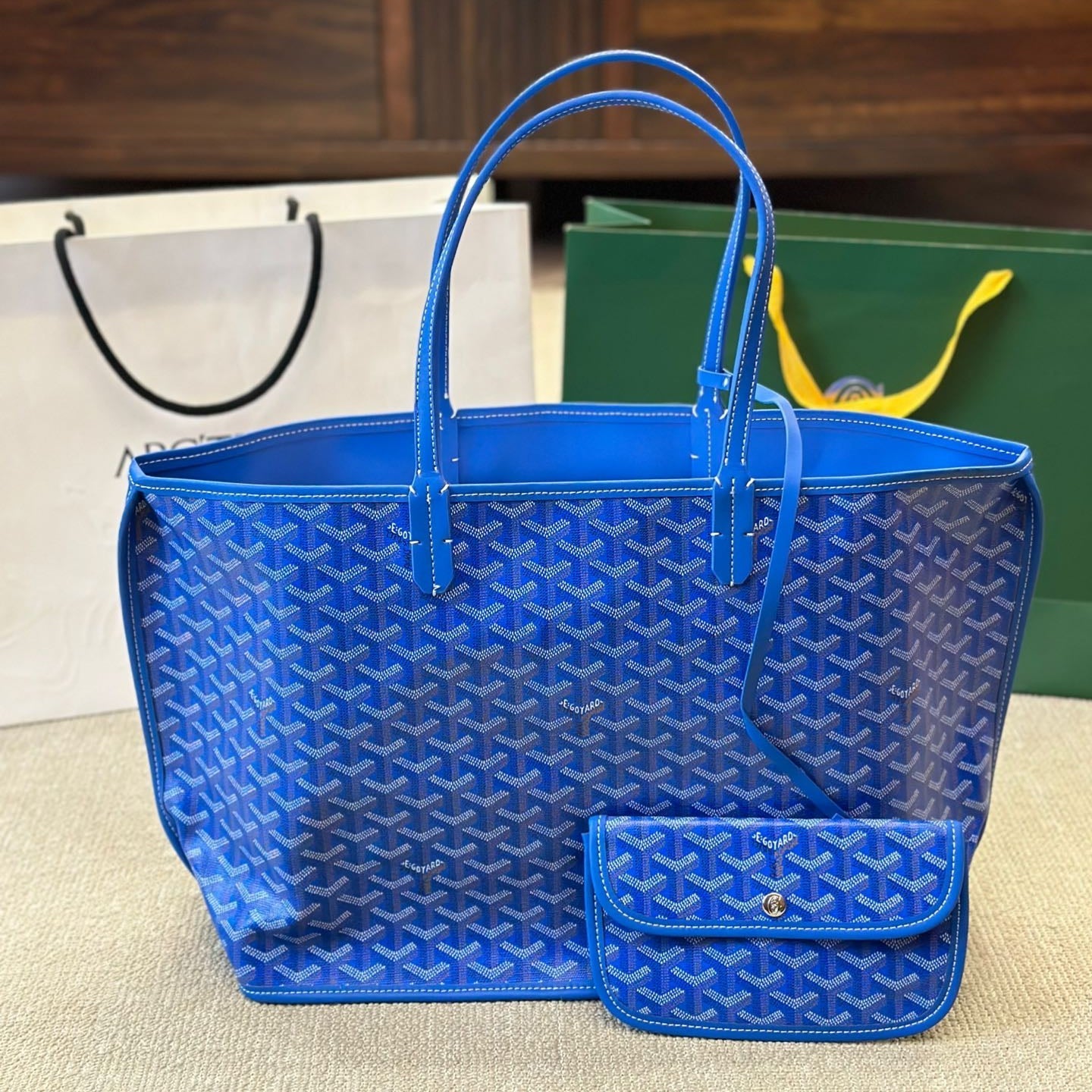 Double-sided large leather shopping bag