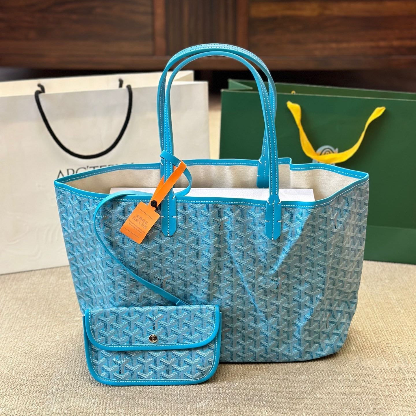 Double-sided large leather shopping bag