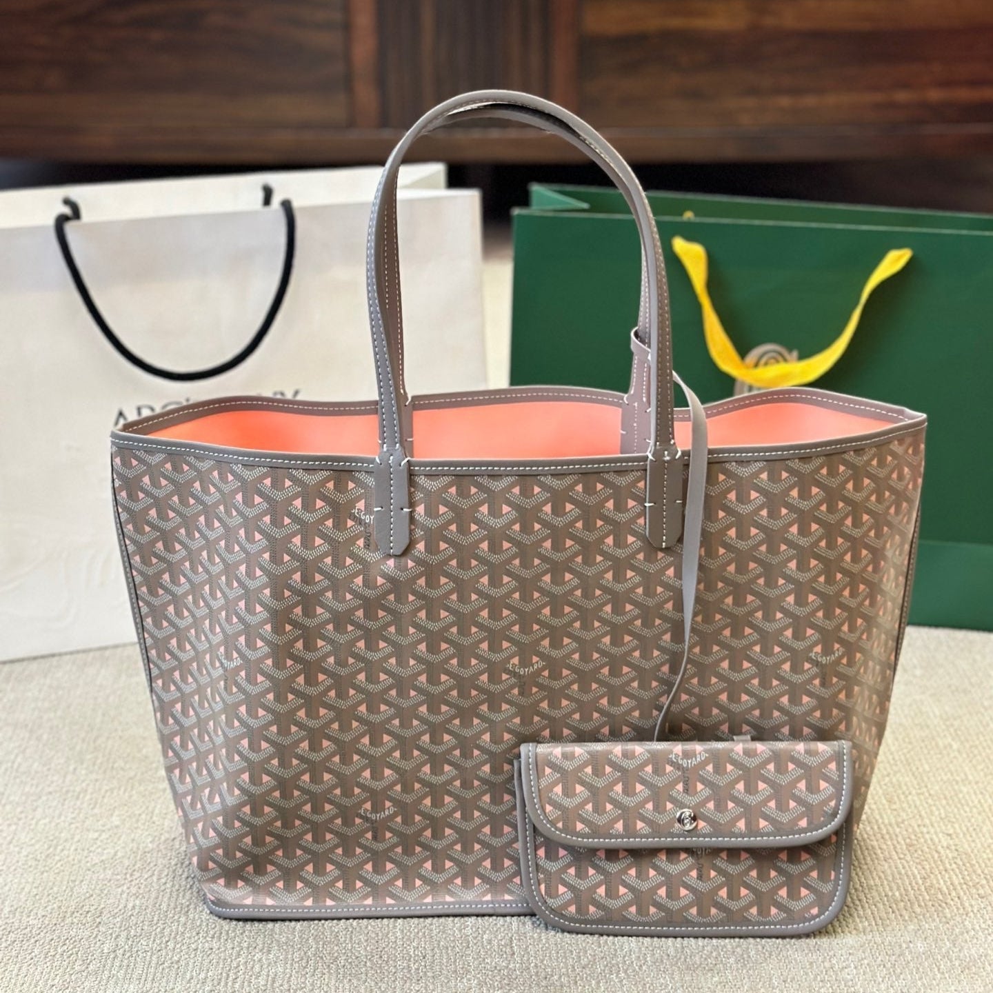 Double-sided large leather shopping bag