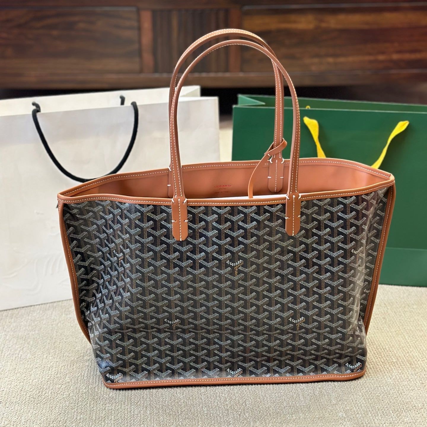 Double-sided large leather shopping bag
