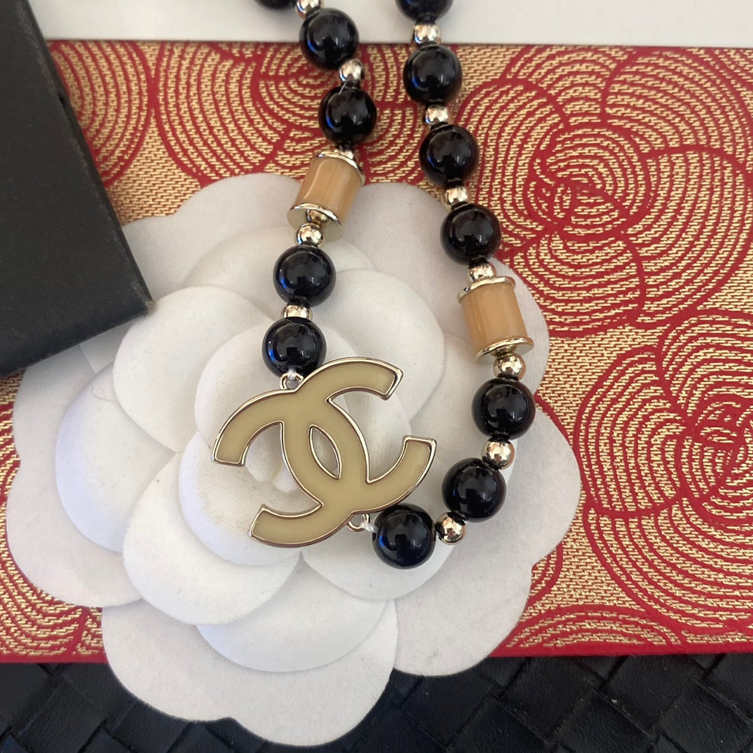 Vintage Black Bead Necklace