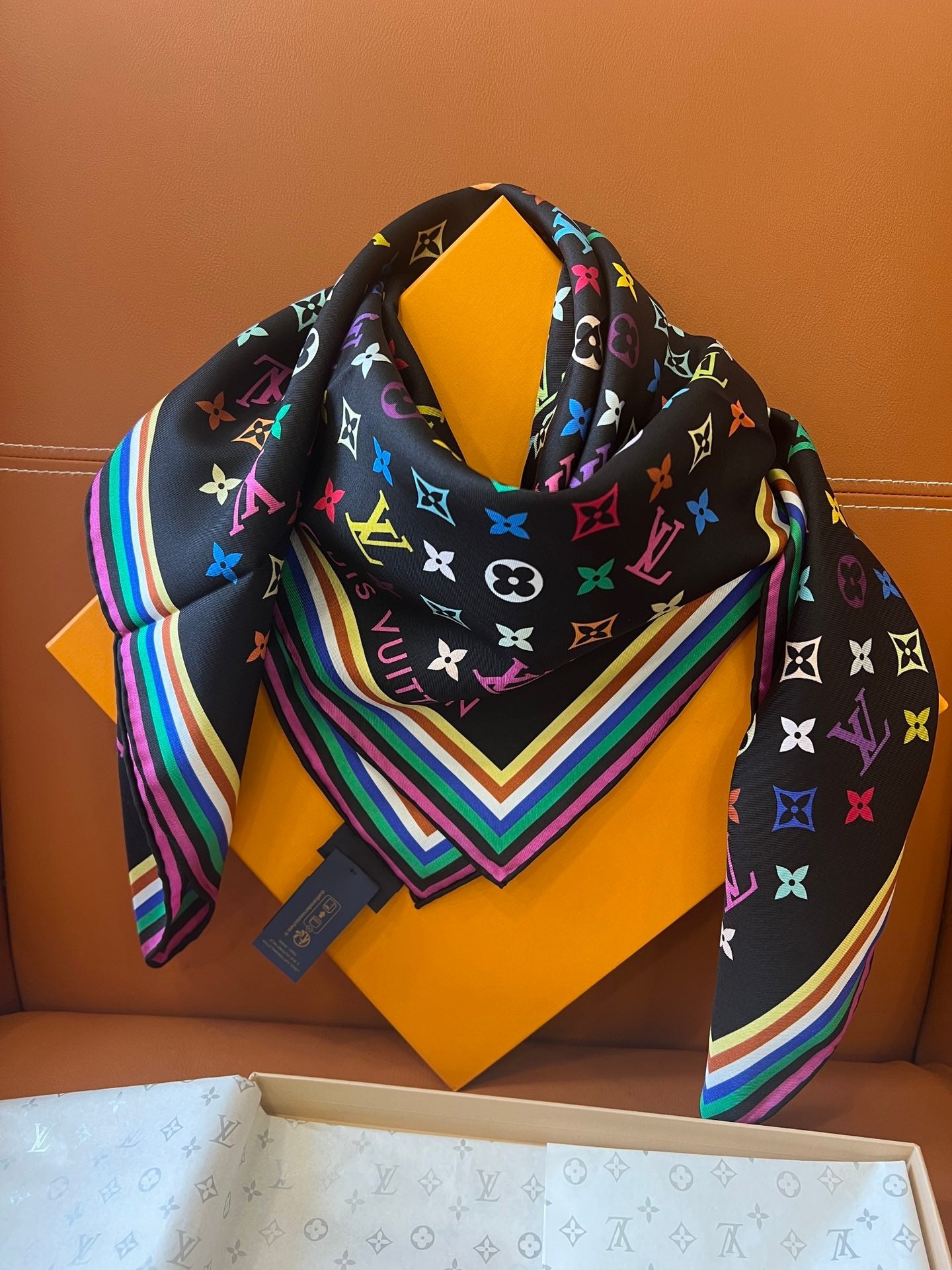 Colorful printed square silk scarf