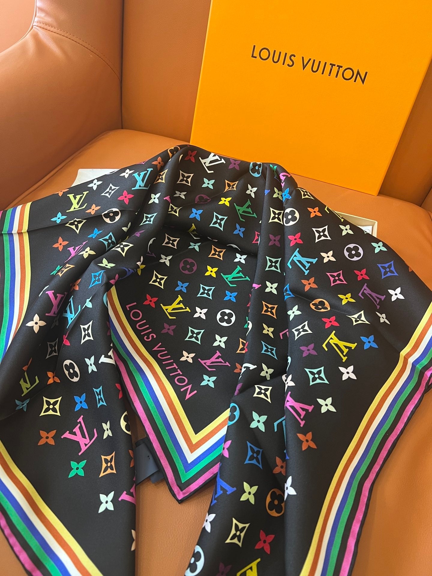 Colorful printed square silk scarf