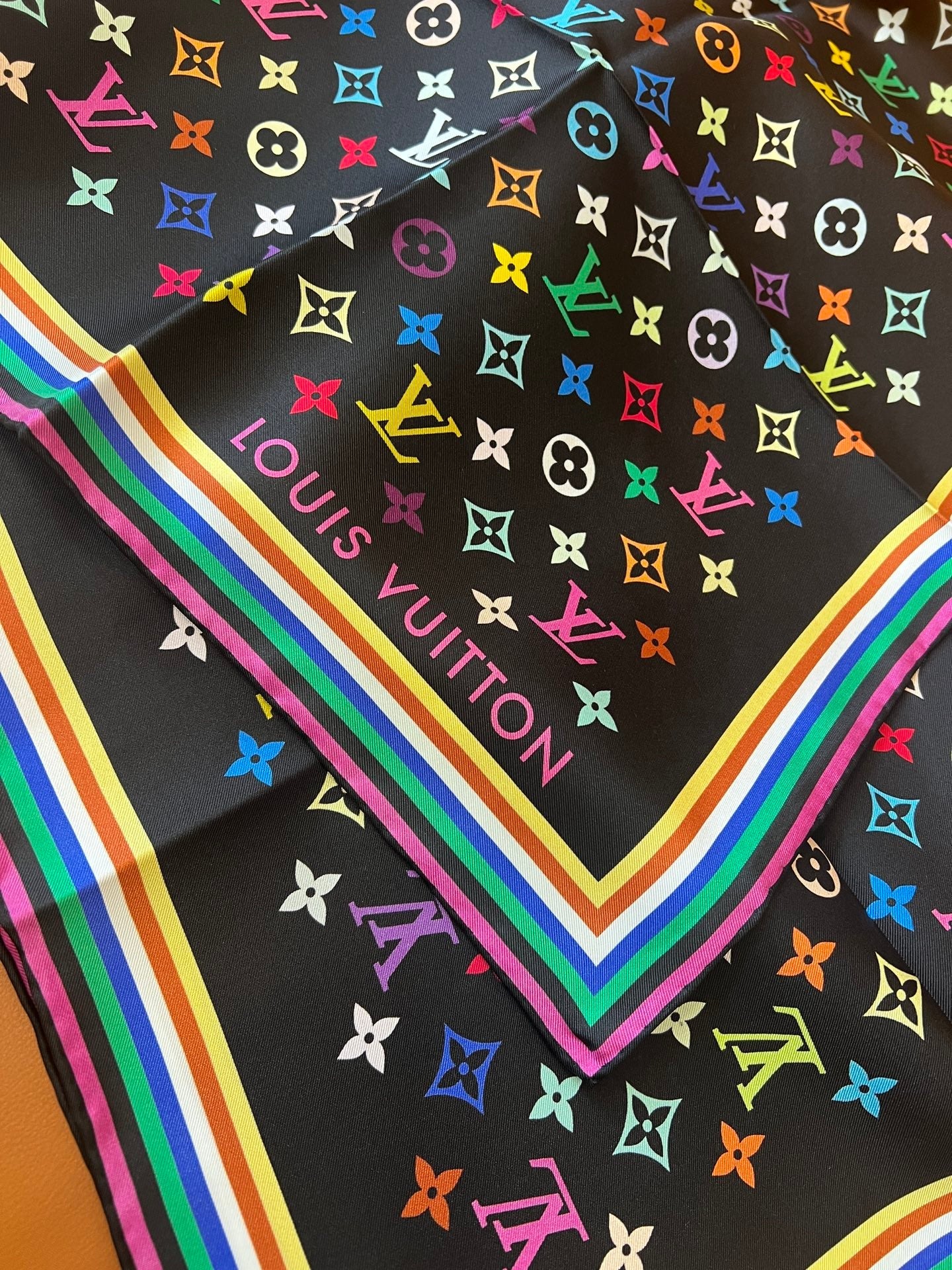Colorful printed square silk scarf