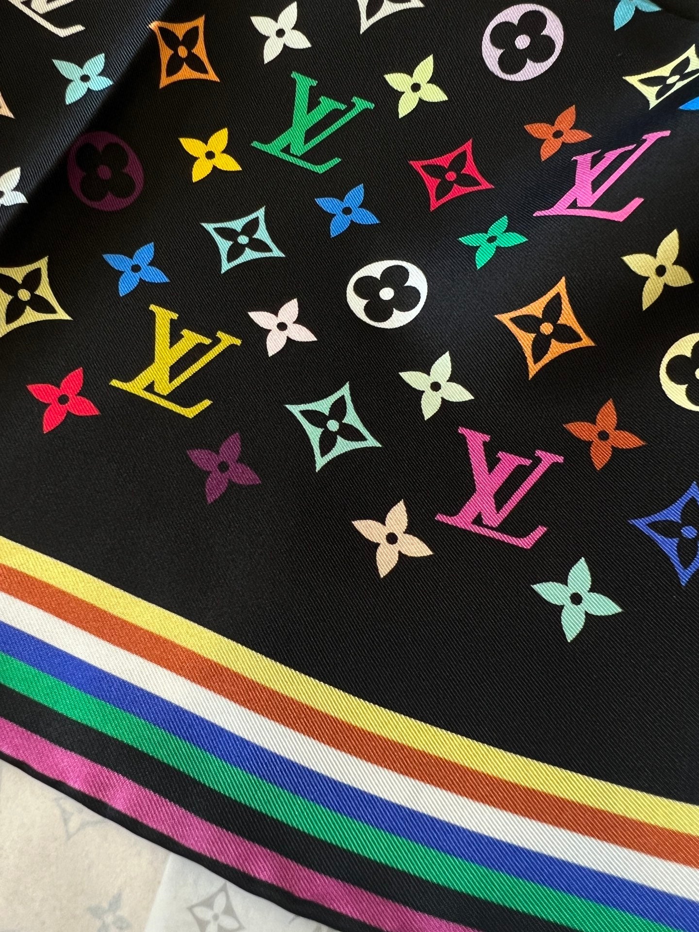 Colorful printed square silk scarf