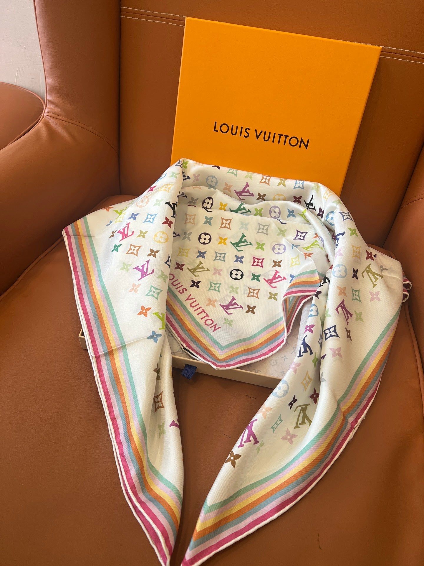Colorful printed square silk scarf