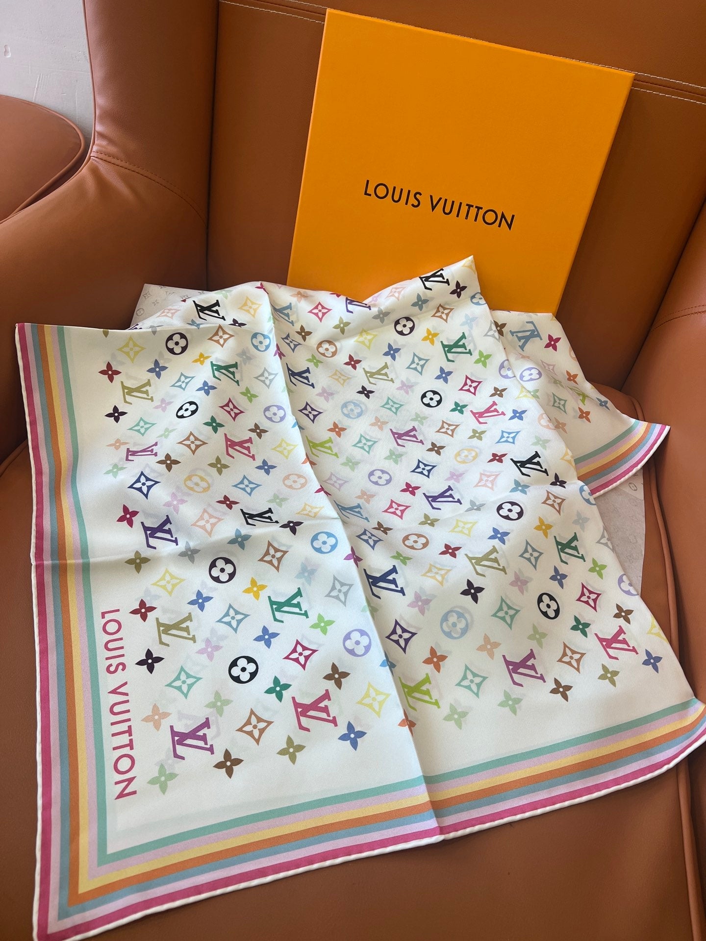 Colorful printed square silk scarf