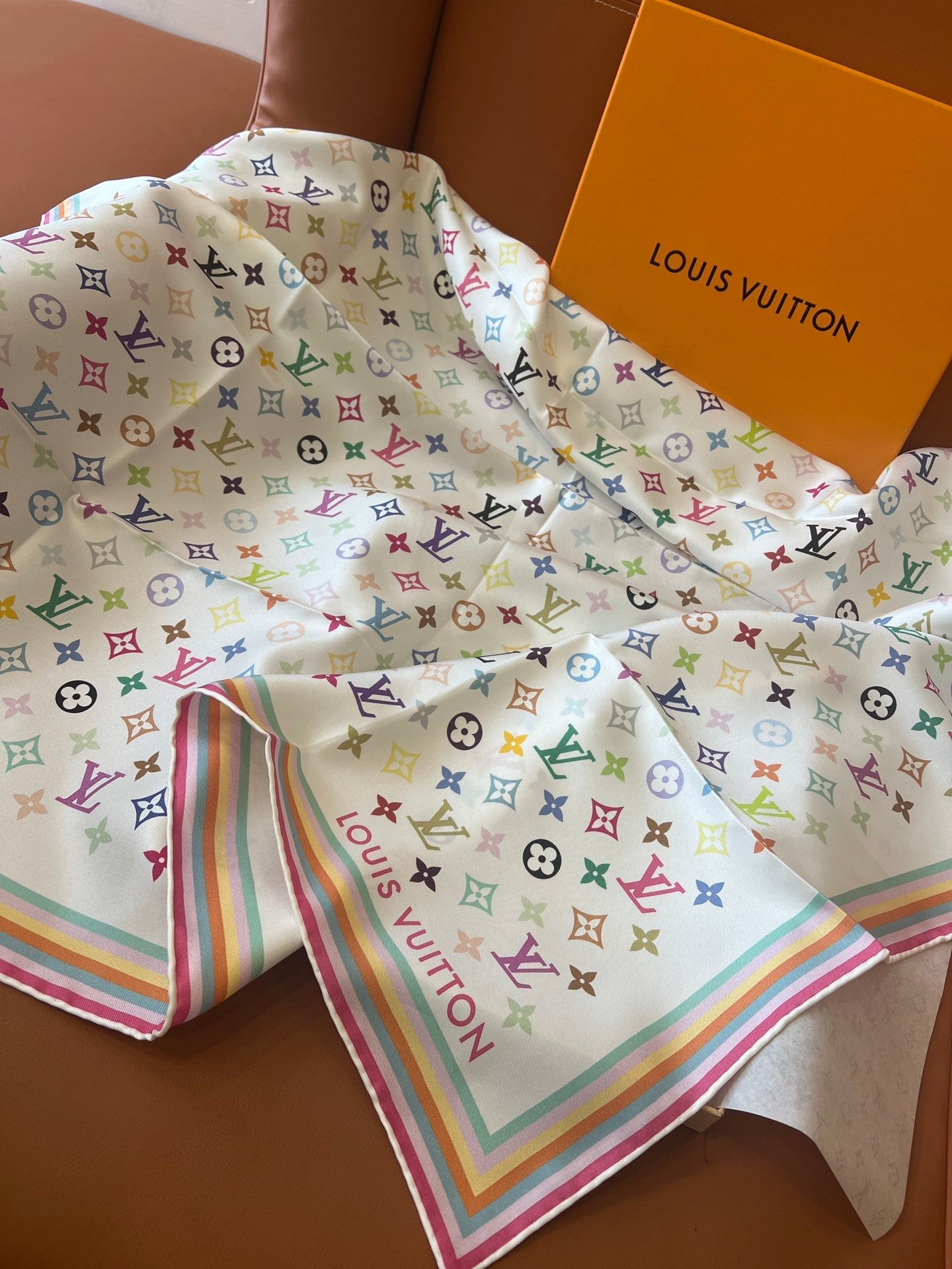 Colorful printed square silk scarf