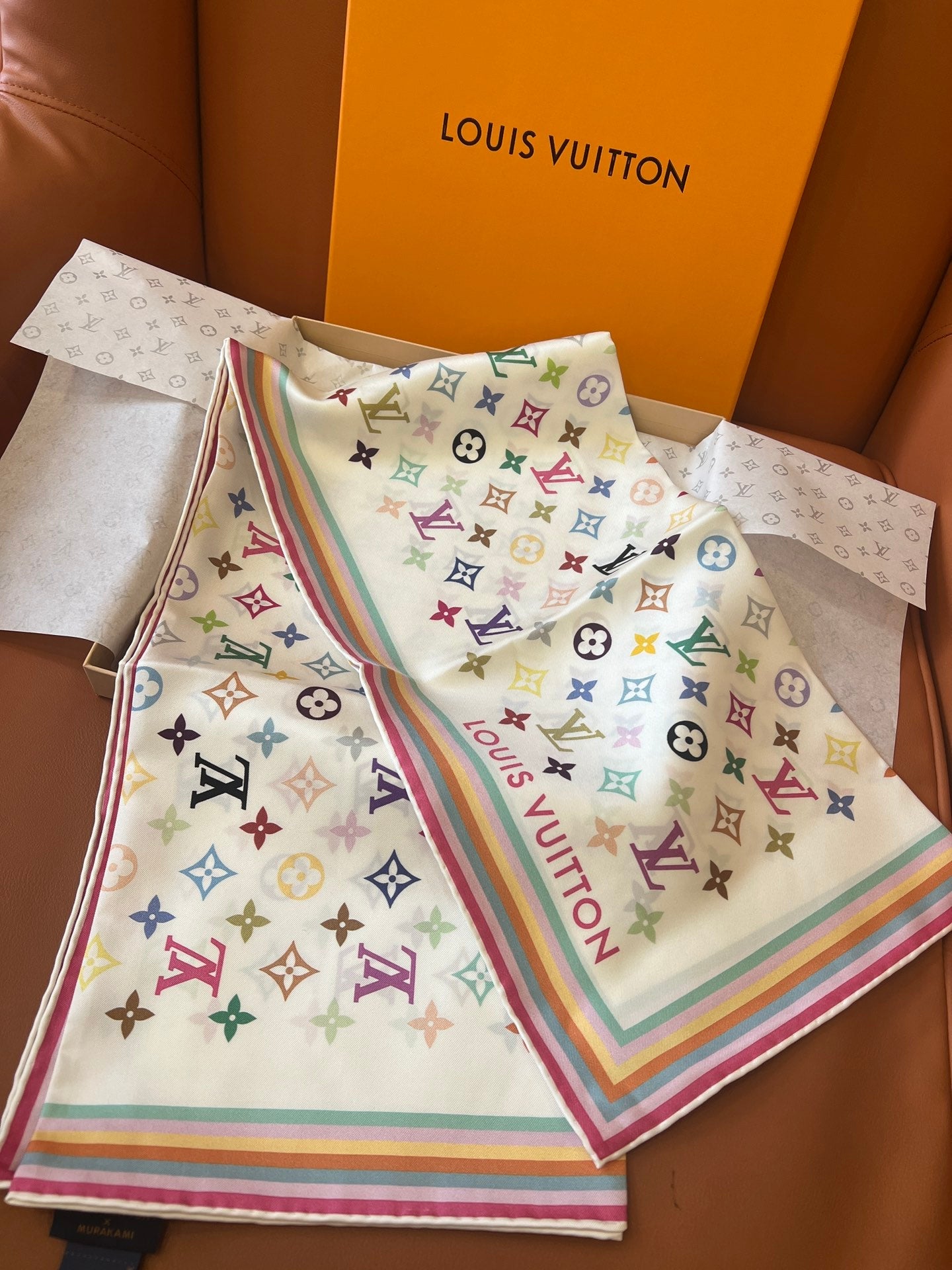 Colorful printed square silk scarf