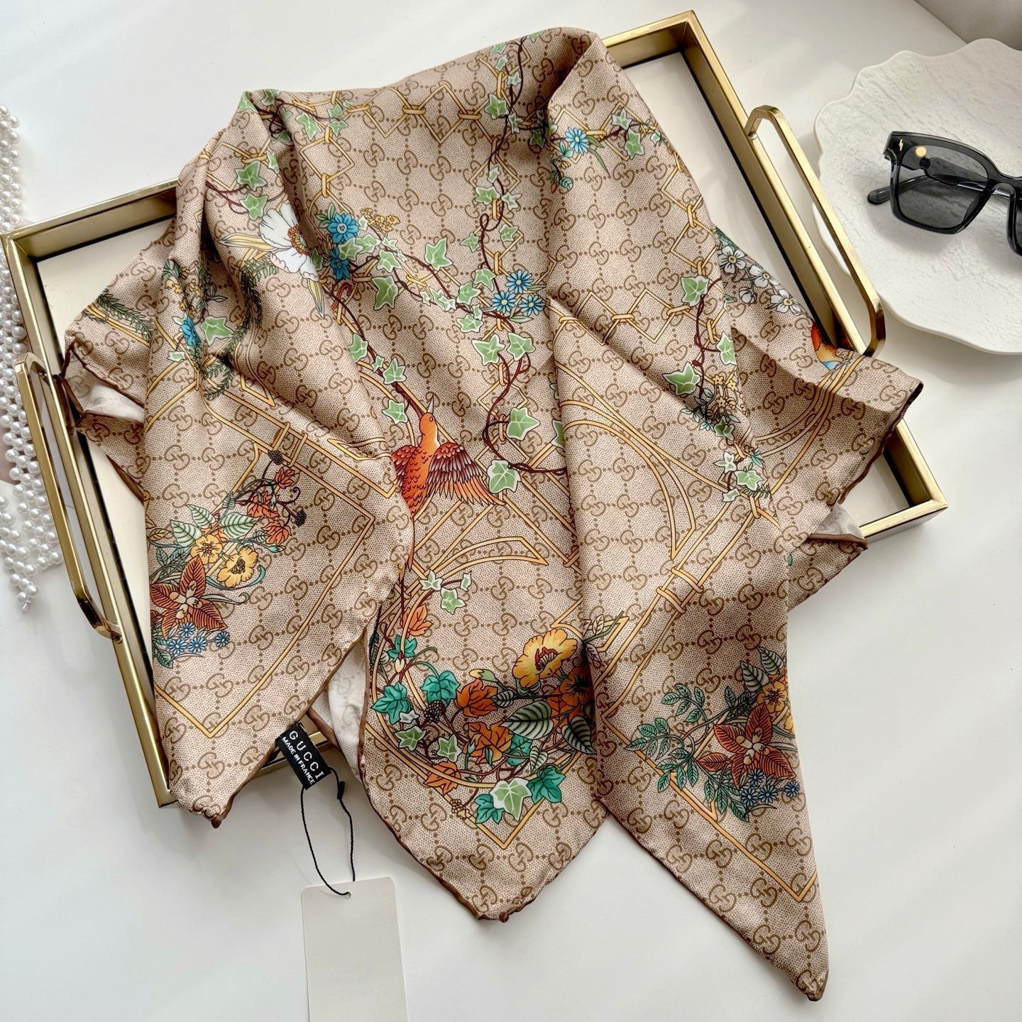 Classic silk printed floral shawl