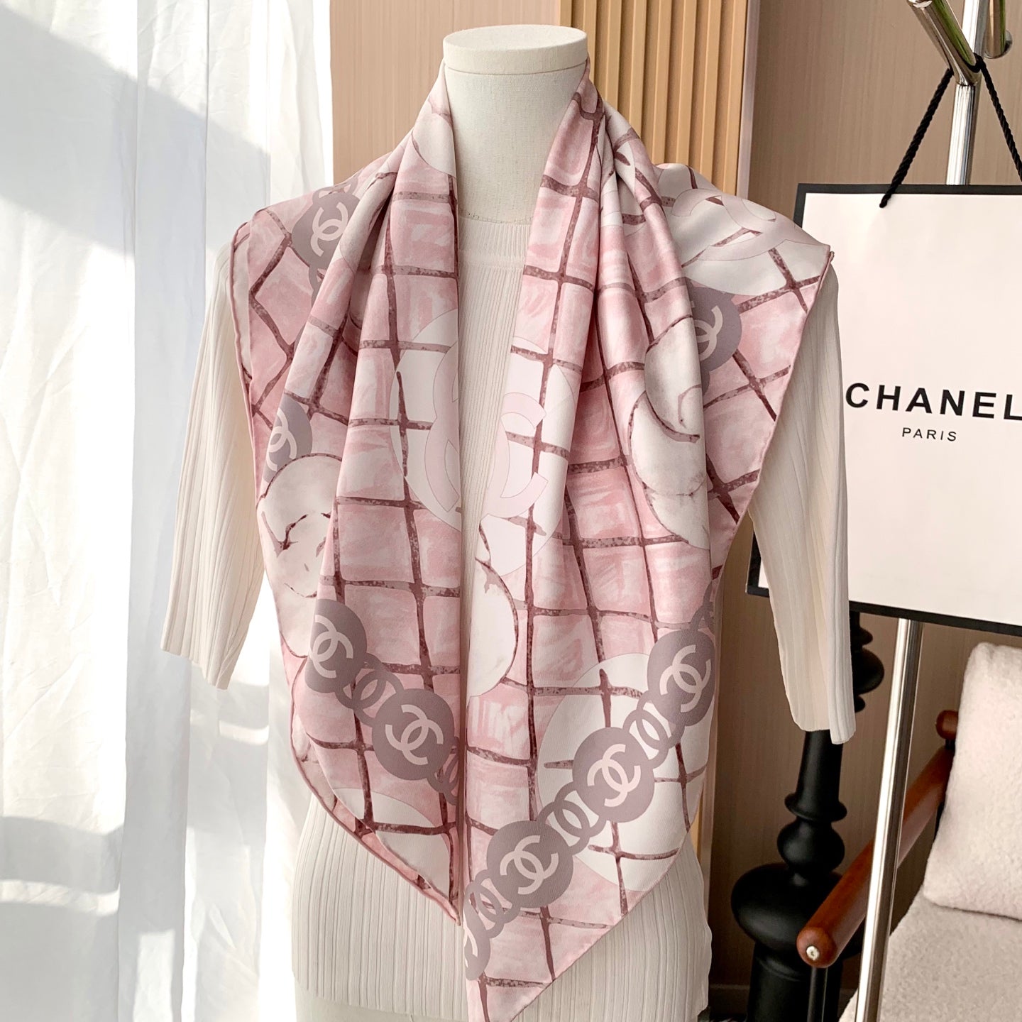 Camellia silk square scarf