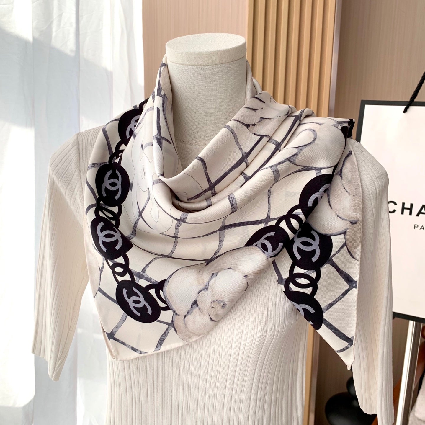 Camellia silk square scarf