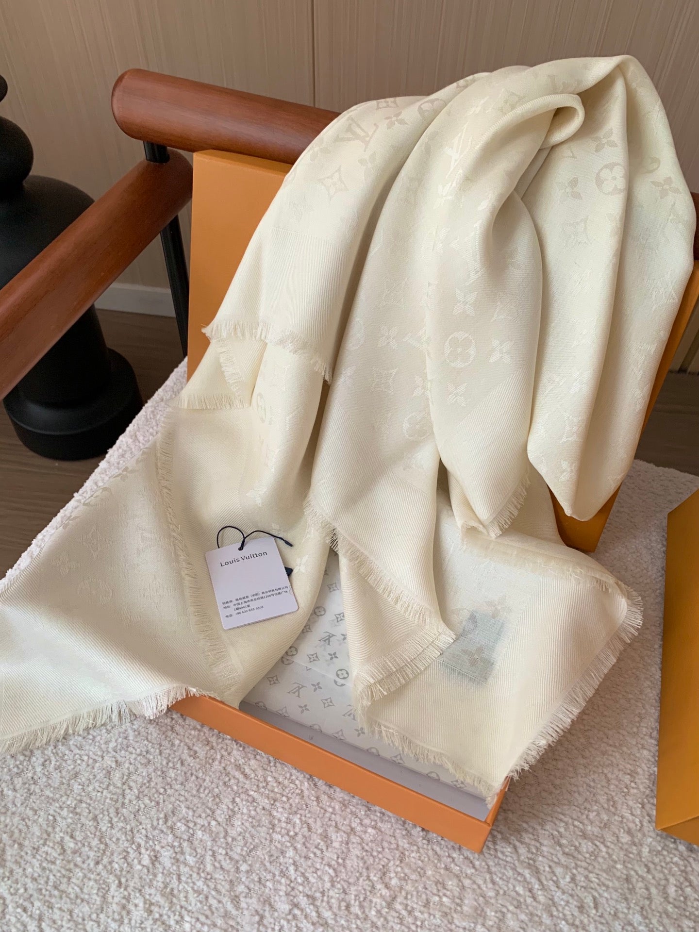 Printed White silk and wool scarf