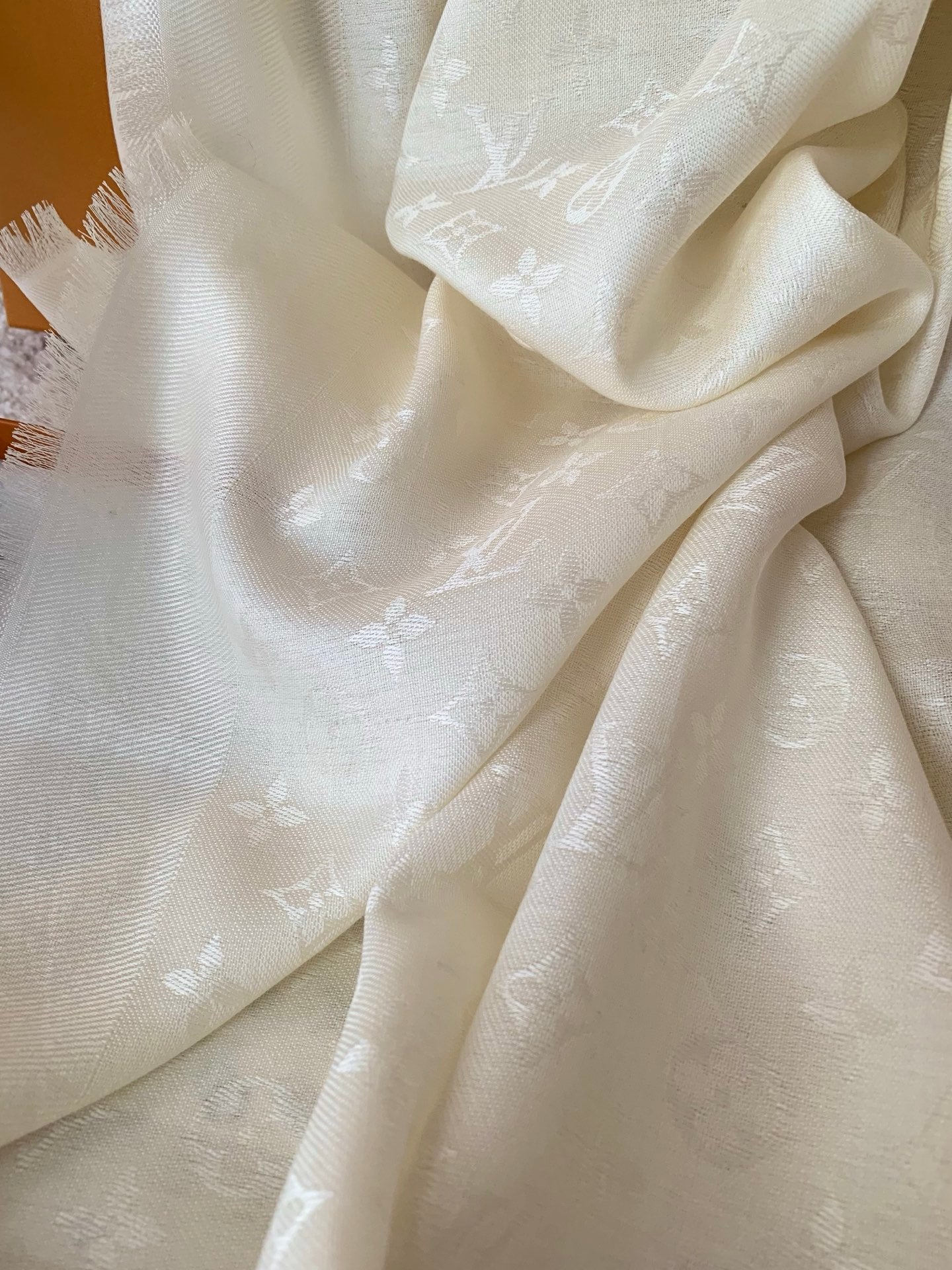 Printed White silk and wool scarf