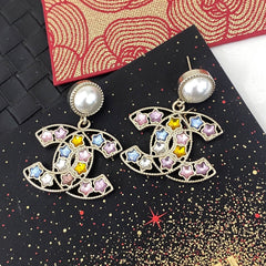 Colorful Star Diamond Pearl Earrings