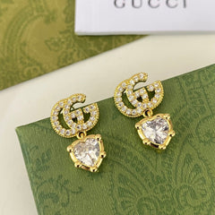 Sparkling Diamond Heart Drop Earrings