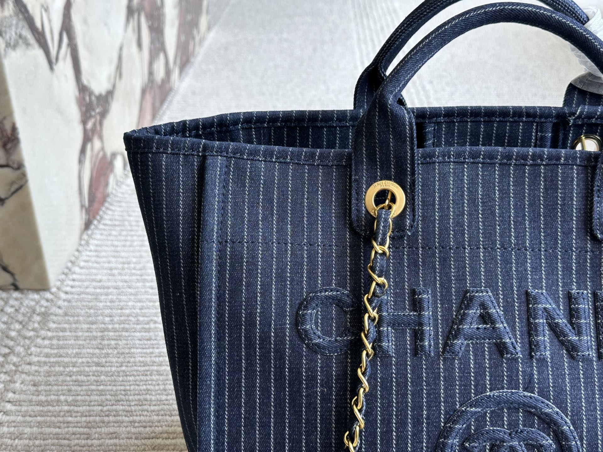 Denim beach tote bag