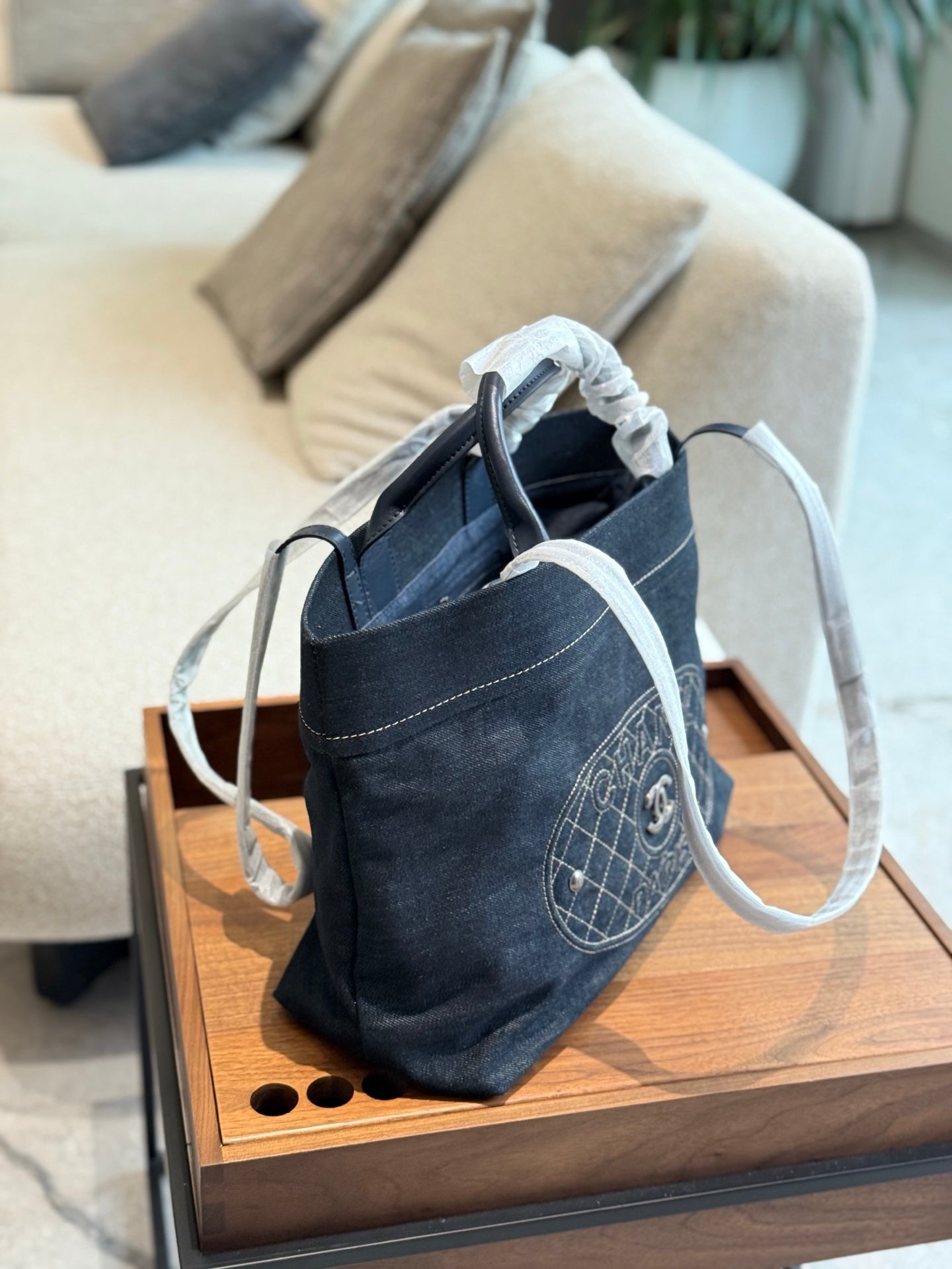 Vintage denim tote bag