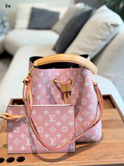 Leather rainbow bucket bag