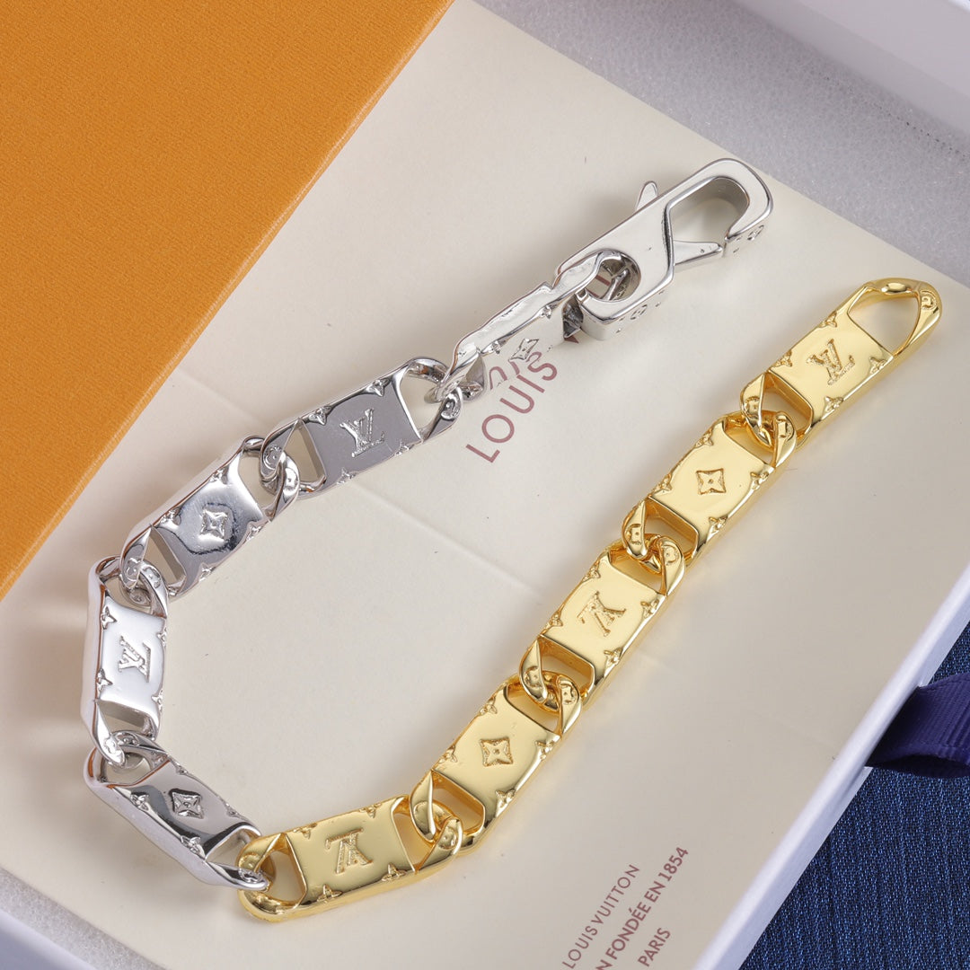 Gold and silver color-block metal bracelet