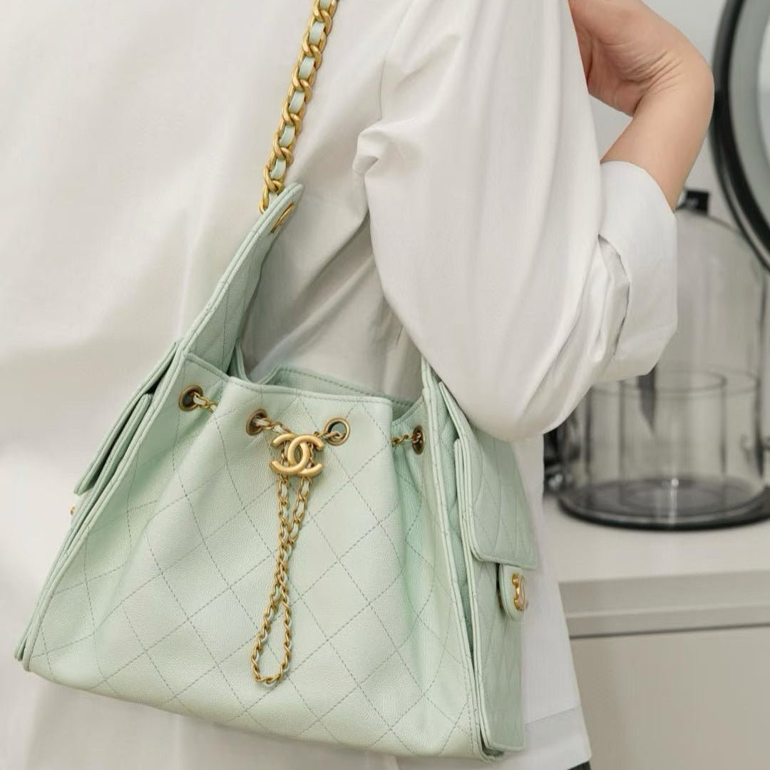 2 Sizes Hobo Drawstring Pocket Bucket Bag