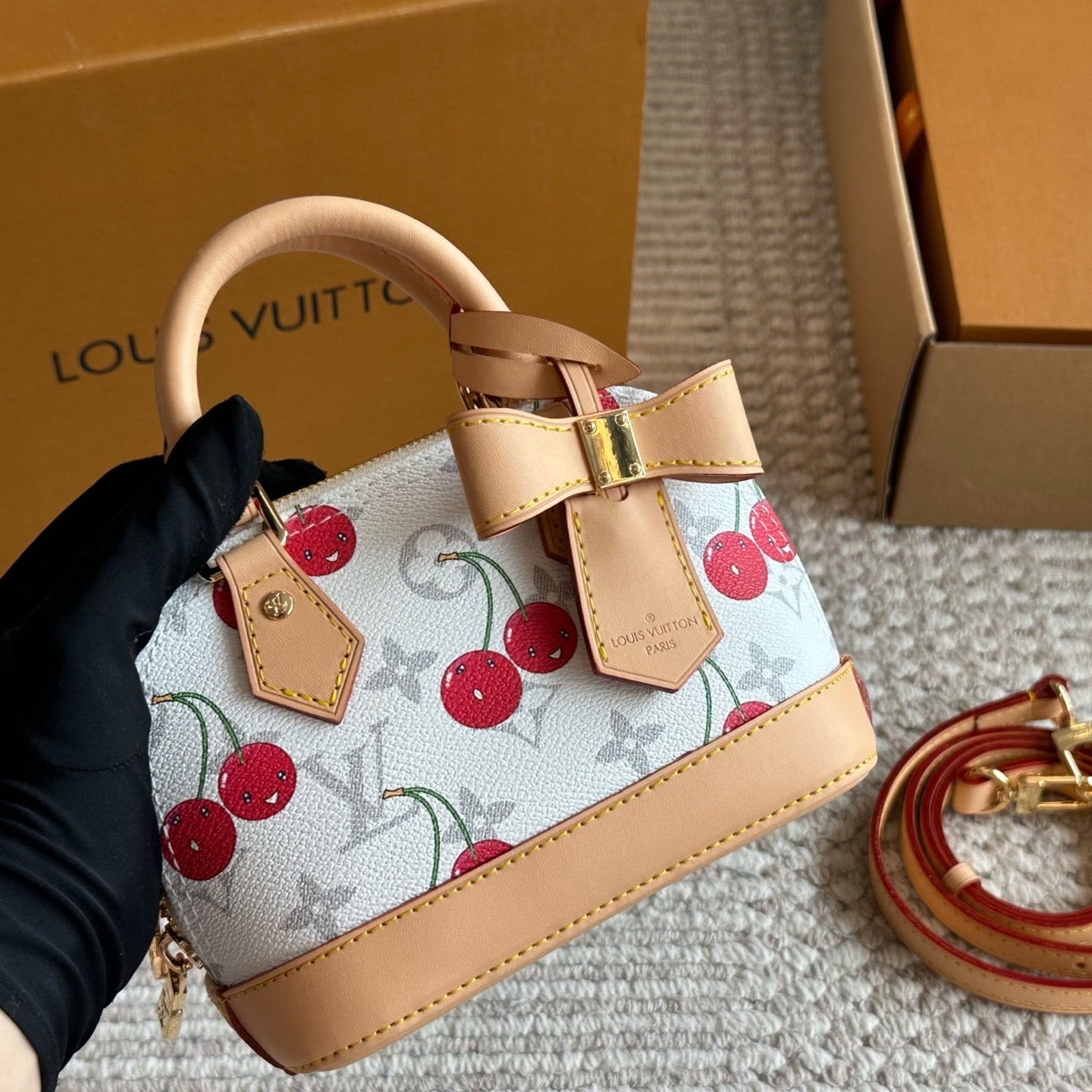 Cute Cherry Embossed Shell Bag