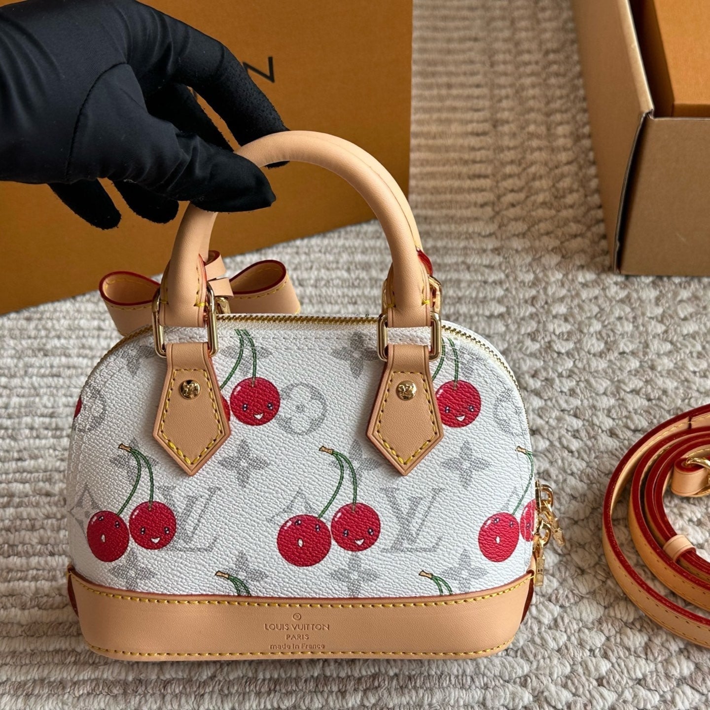 Cute Cherry Embossed Shell Bag