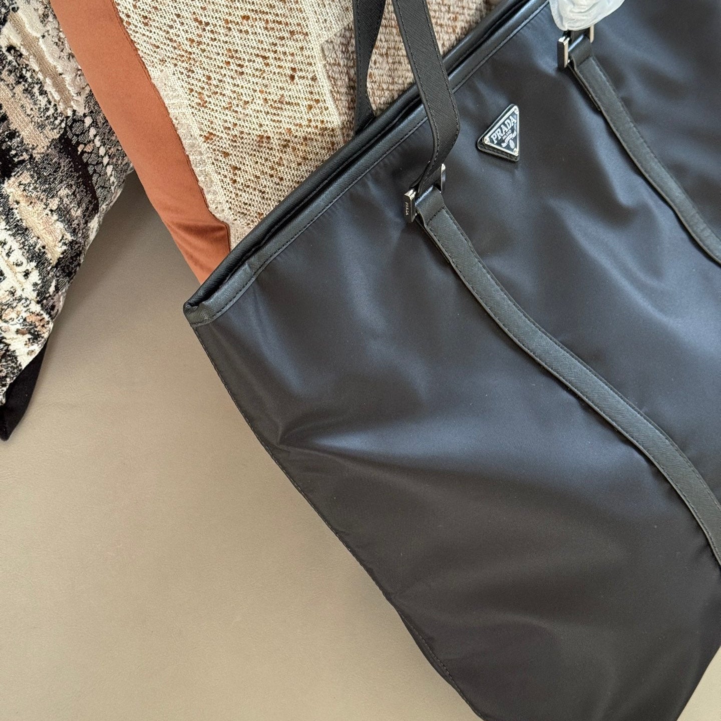 Black nylon large tote bag