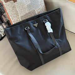 Black nylon large tote bag