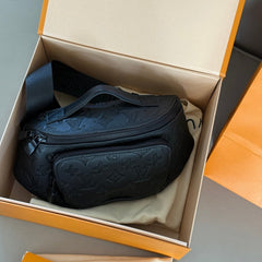 Black embossed leather crossbody waist bag