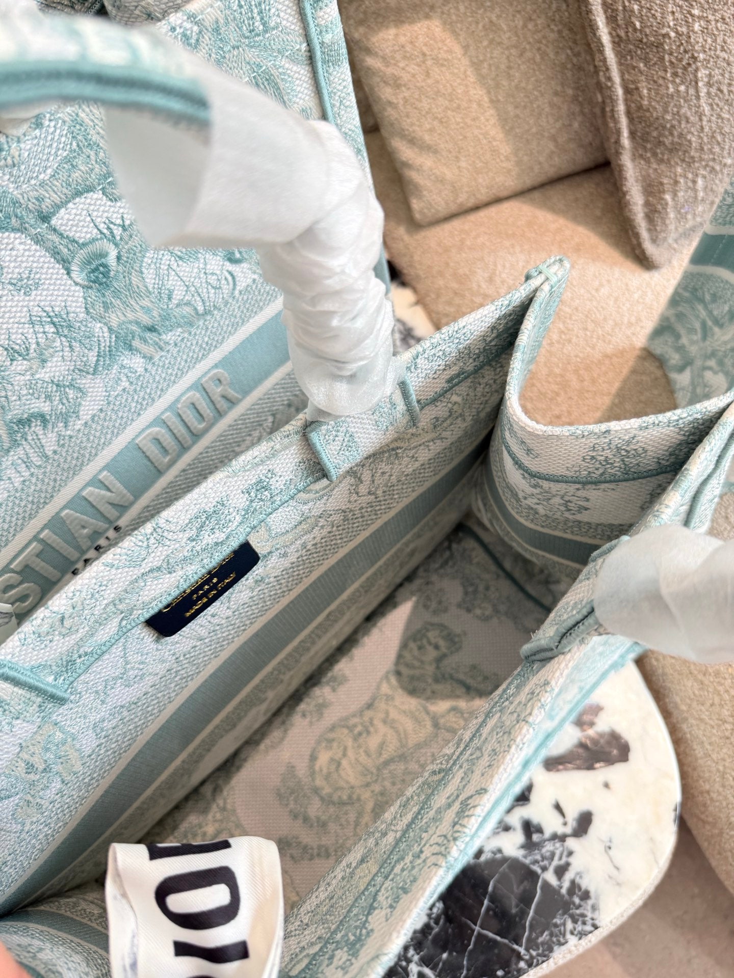 Blue printed embroidery bag