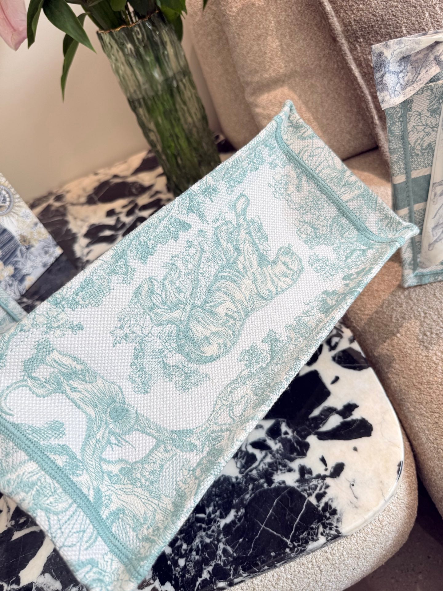 Blue printed embroidery bag
