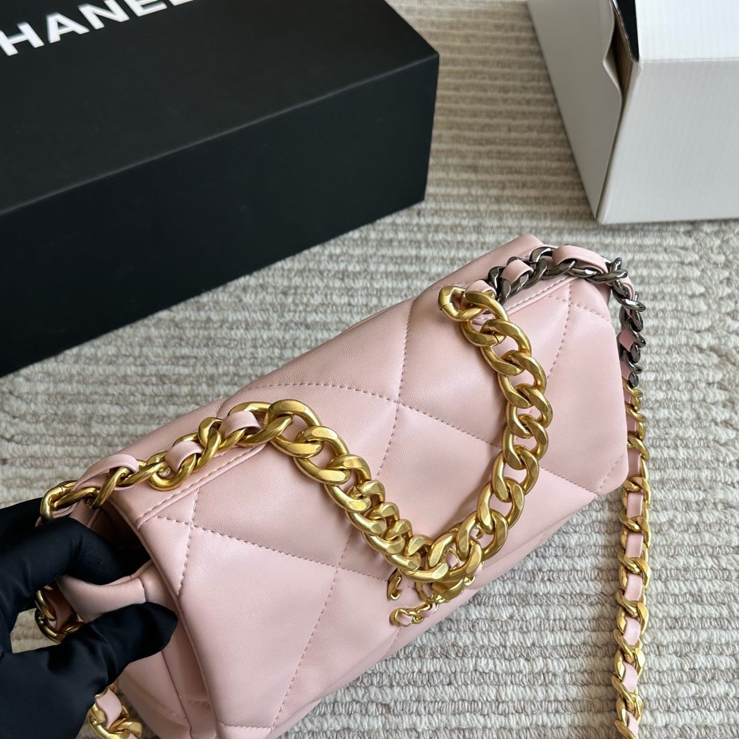 3 Sizes Pink Gold Buckle Chain Bag