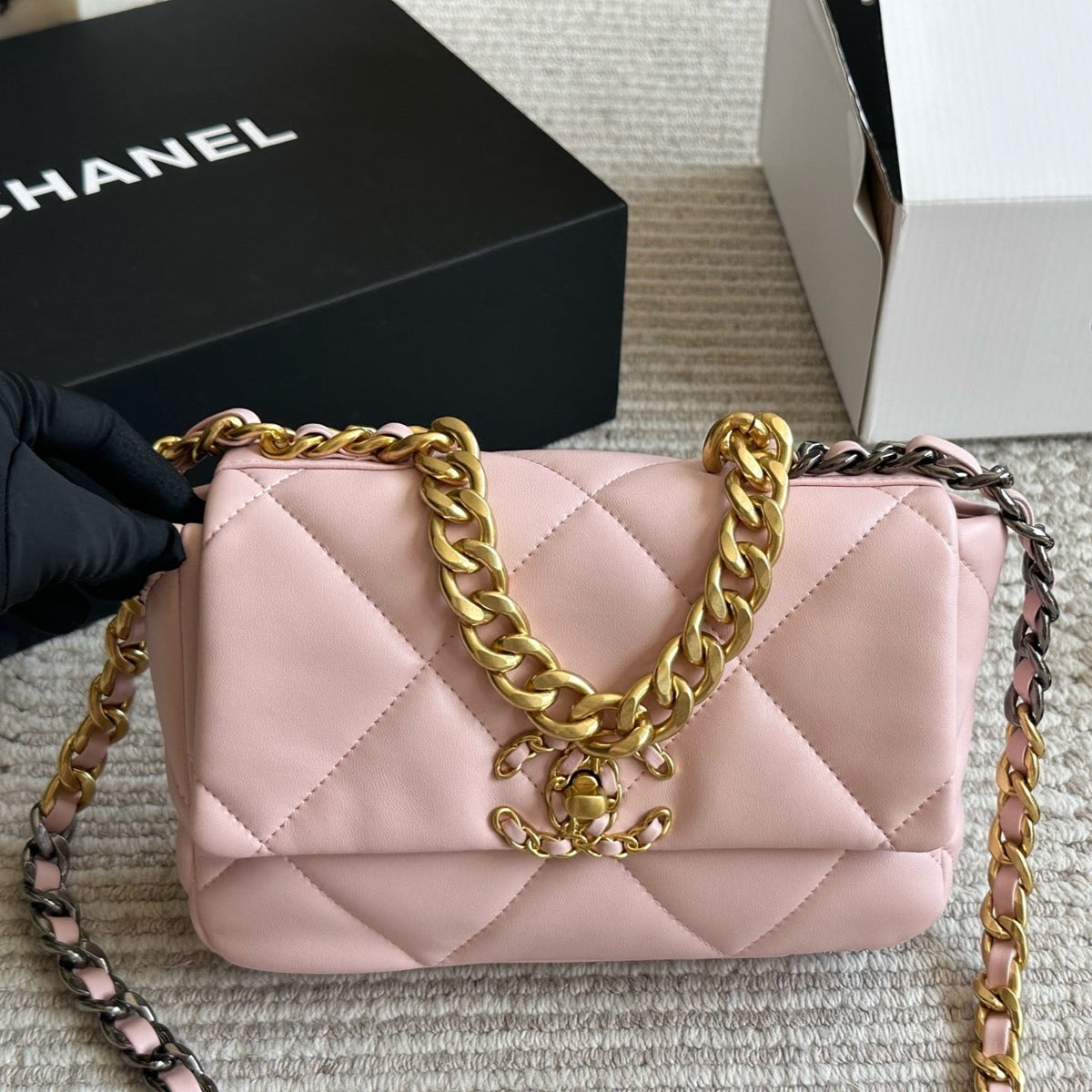 3 Sizes Pink Gold Buckle Chain Bag