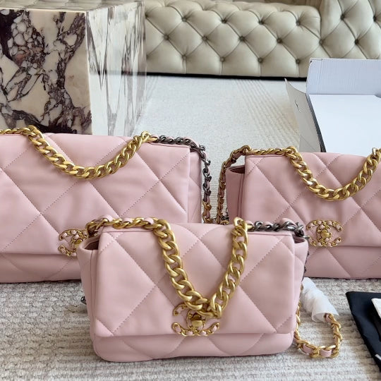 3 Sizes Pink Gold Buckle Chain Bag
