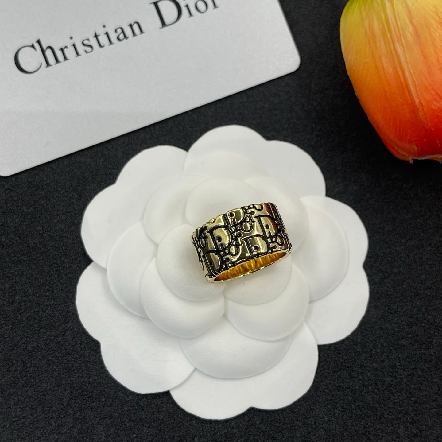Black Enamel Monogram Ring