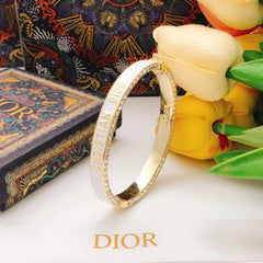 Diamond Gold-Finish Metal and White Lacquer Bracelet