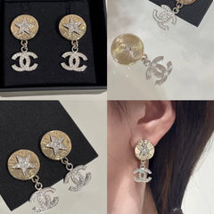 Diamond Gold Coin Button Earrings