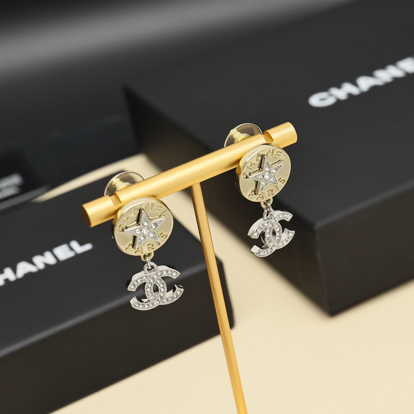 Diamond Gold Coin Button Earrings