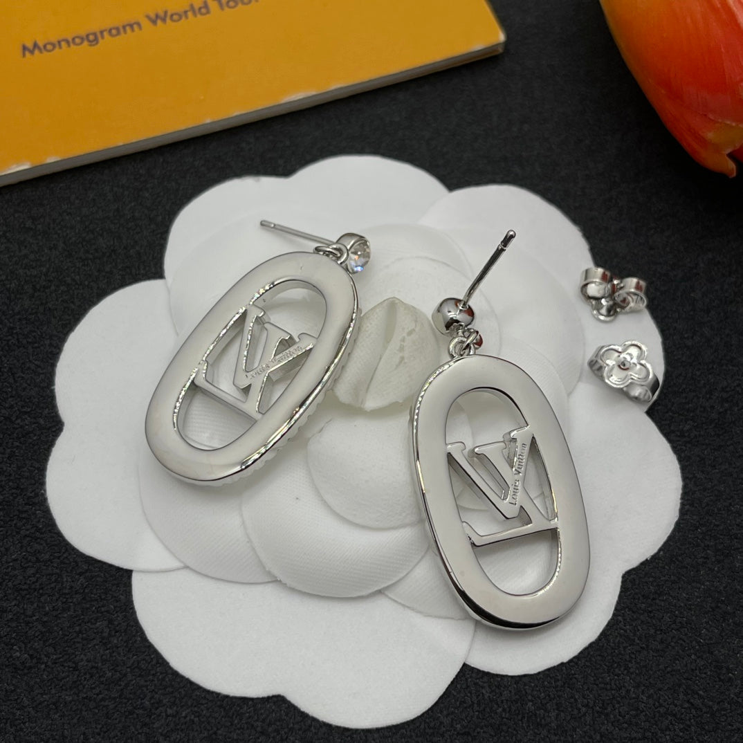 Diamond Oval Drop Earrings