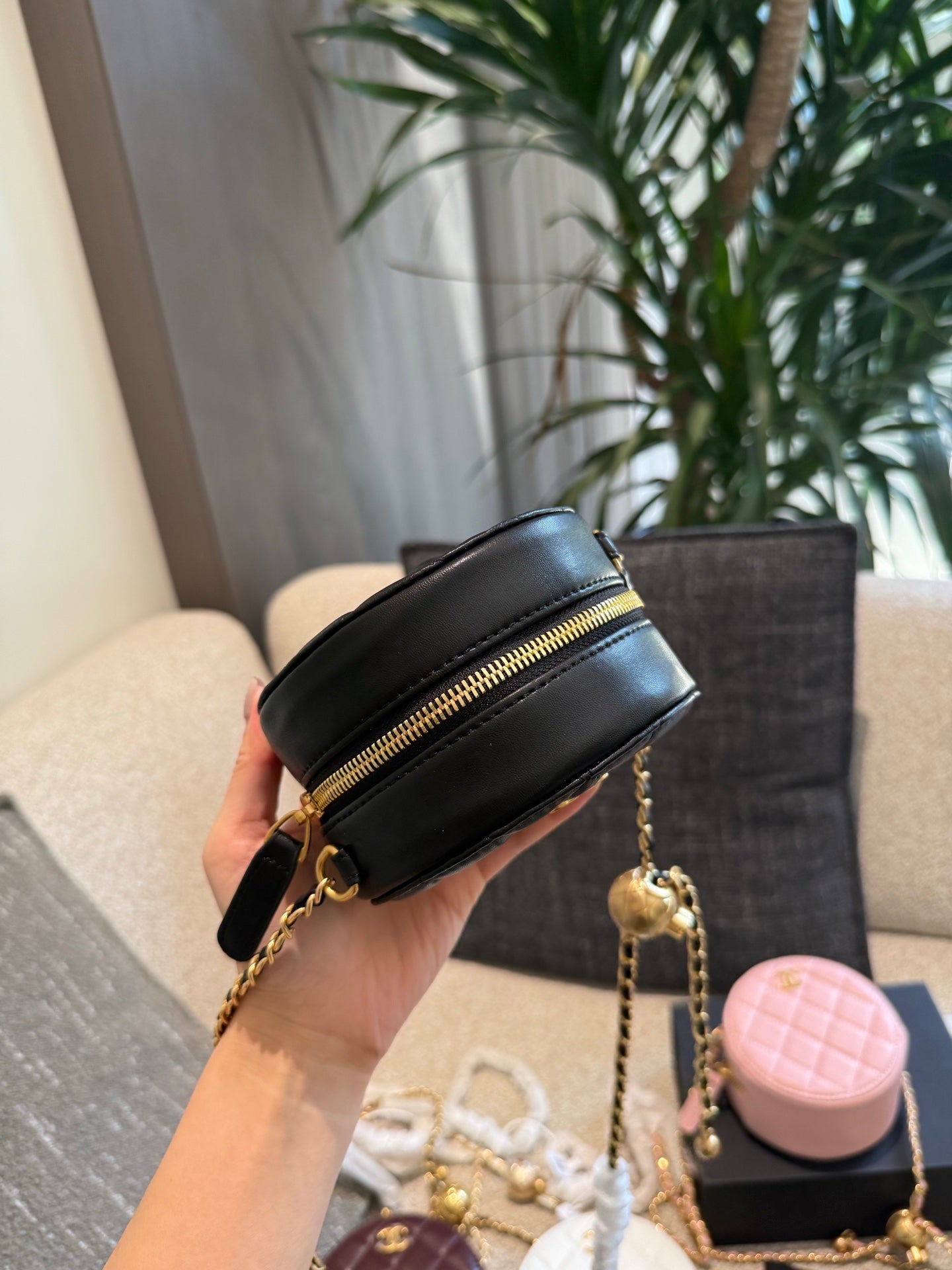 Versatile Gold Ball Chain Round Bag