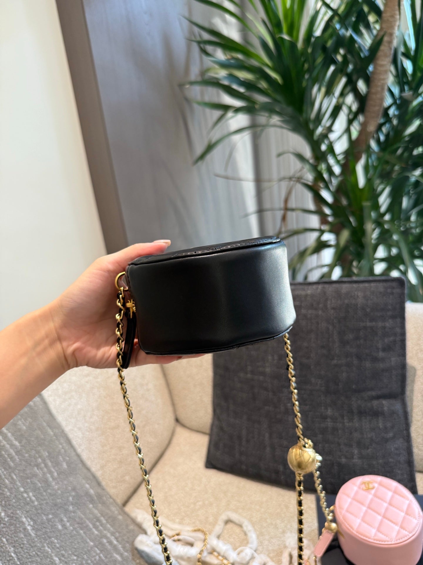 Versatile Gold Ball Chain Round Bag