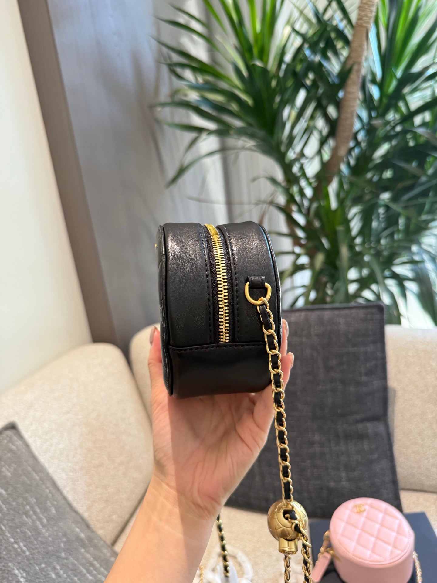 Versatile Gold Ball Chain Round Bag