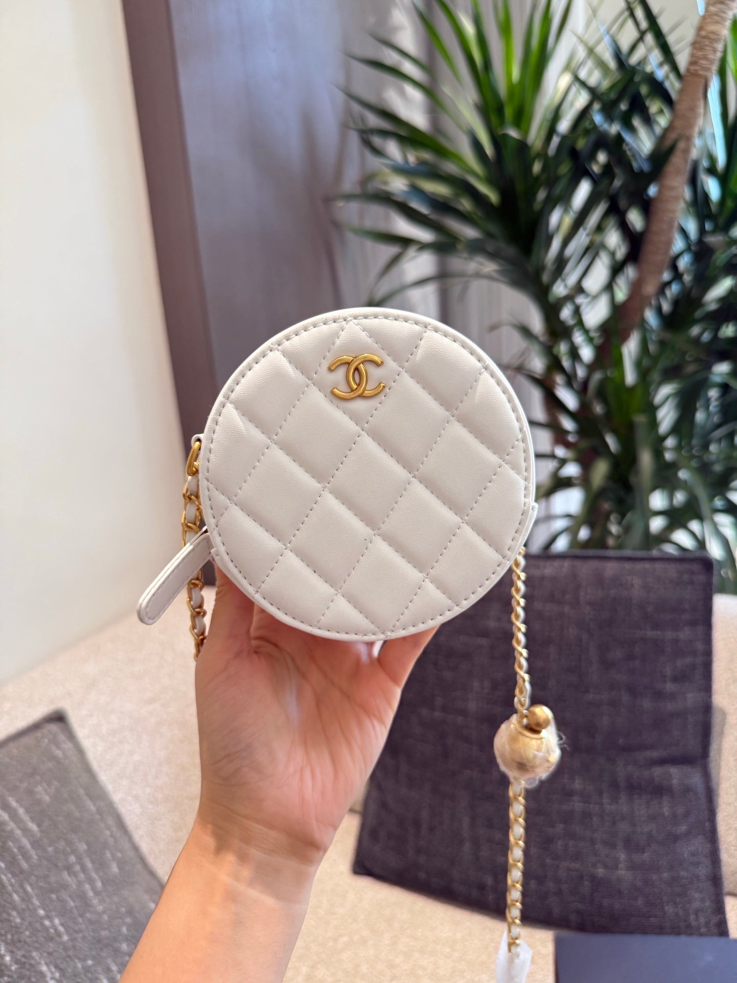 Versatile Gold Ball Chain Round Bag